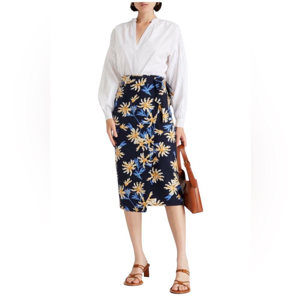 Diane Von furste Elma floral print wrap candy midi skirt navy blue size 8